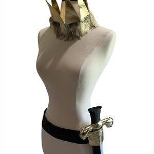 NEW Oh Baby! Crown Sword Belt Kid Toddler Felt Faux Fur Gold Grey Cream Costume